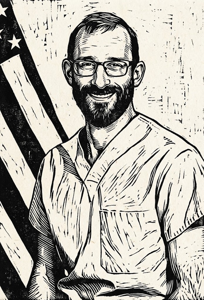 Woodcut portrait of Alex Pretti